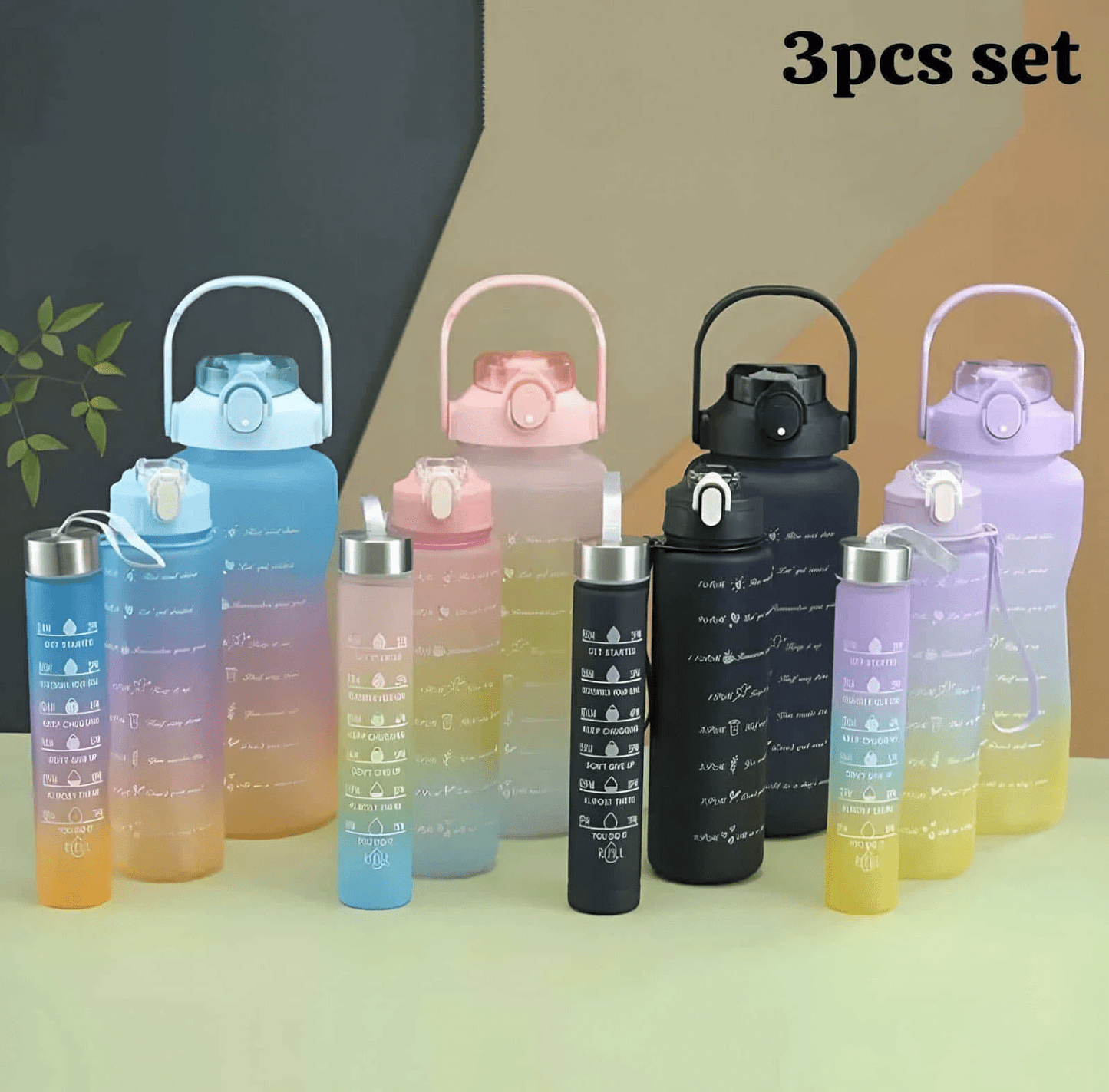 Large Capacity Gradient Water Bottle Set (3 Pcs) (Random Color)