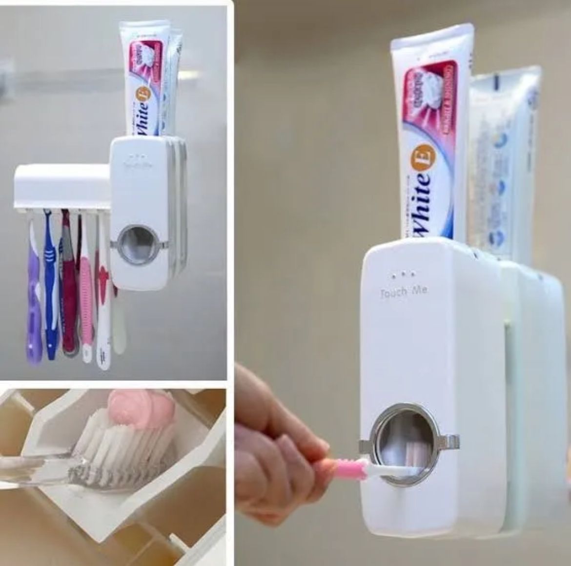 Set of White Toothpaste Dispenser